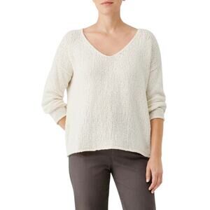 Eileen Fisher NWT Peruvian Organic Cotton Crimp V-Neck Top Size S Boxy Draped